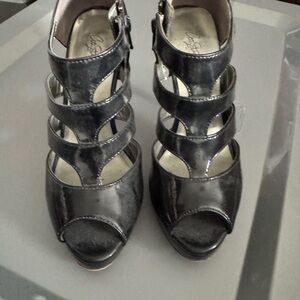 Black Strappy Peep-Toe Women's Heels